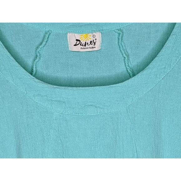 Dunes Relaxed Fashion Turquoise Flowy Fringe Pocket Tunic Top See Measurements - Picture 3 of 7